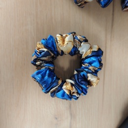 Mini mini Scrunchies Złote kwiaty na granatowym tle