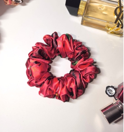 Mini scrunchies z grubszą gumką Red Hot Rose